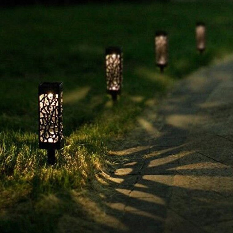 Outdoor Garden Decorative Hollow Lawn Landscape Lighting Stake Lamp Waterproof Led Solar Powered Walkway Pathway Lights