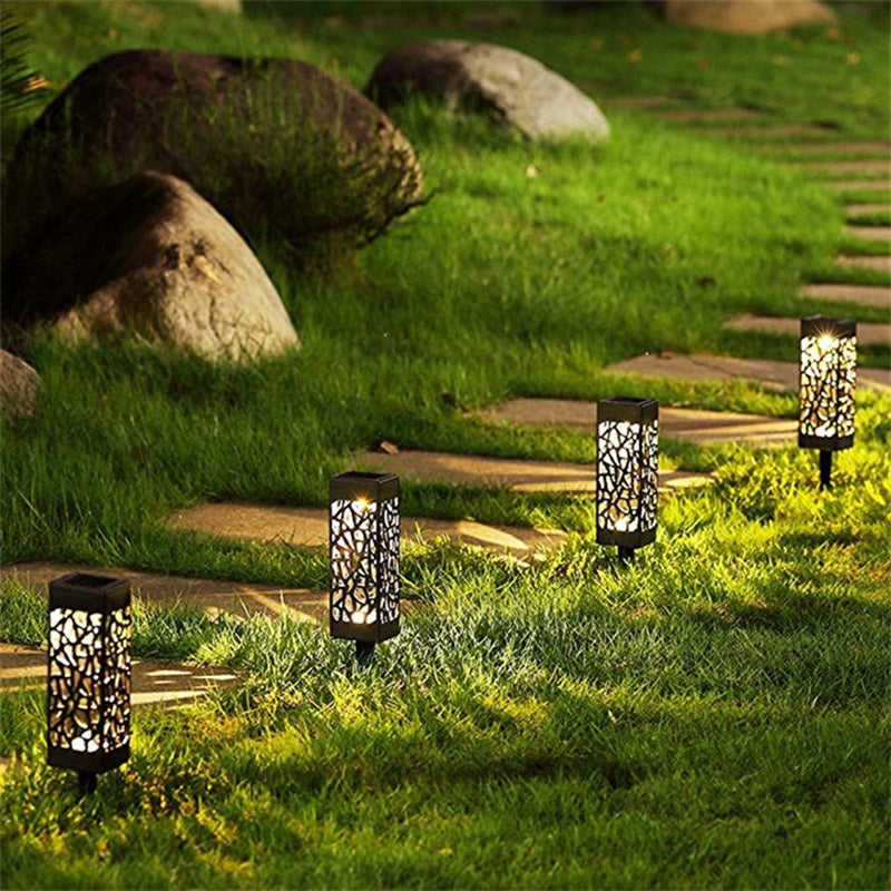 Outdoor Garden Decorative Hollow Lawn Landscape Lighting Stake Lamp Waterproof Led Solar Powered Walkway Pathway Lights