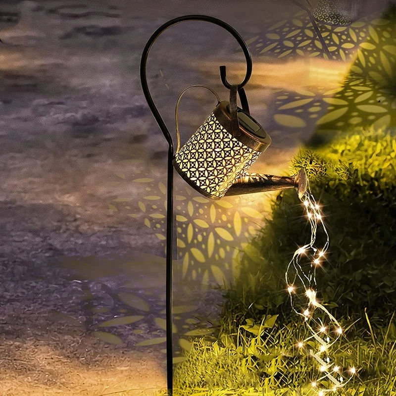 Solar Watering Can Light Hanging Waterfall Lamp Waterproof Outdoor Garden Decor Yard Porch Lawn Backyard Landscape Sun Led Lamp