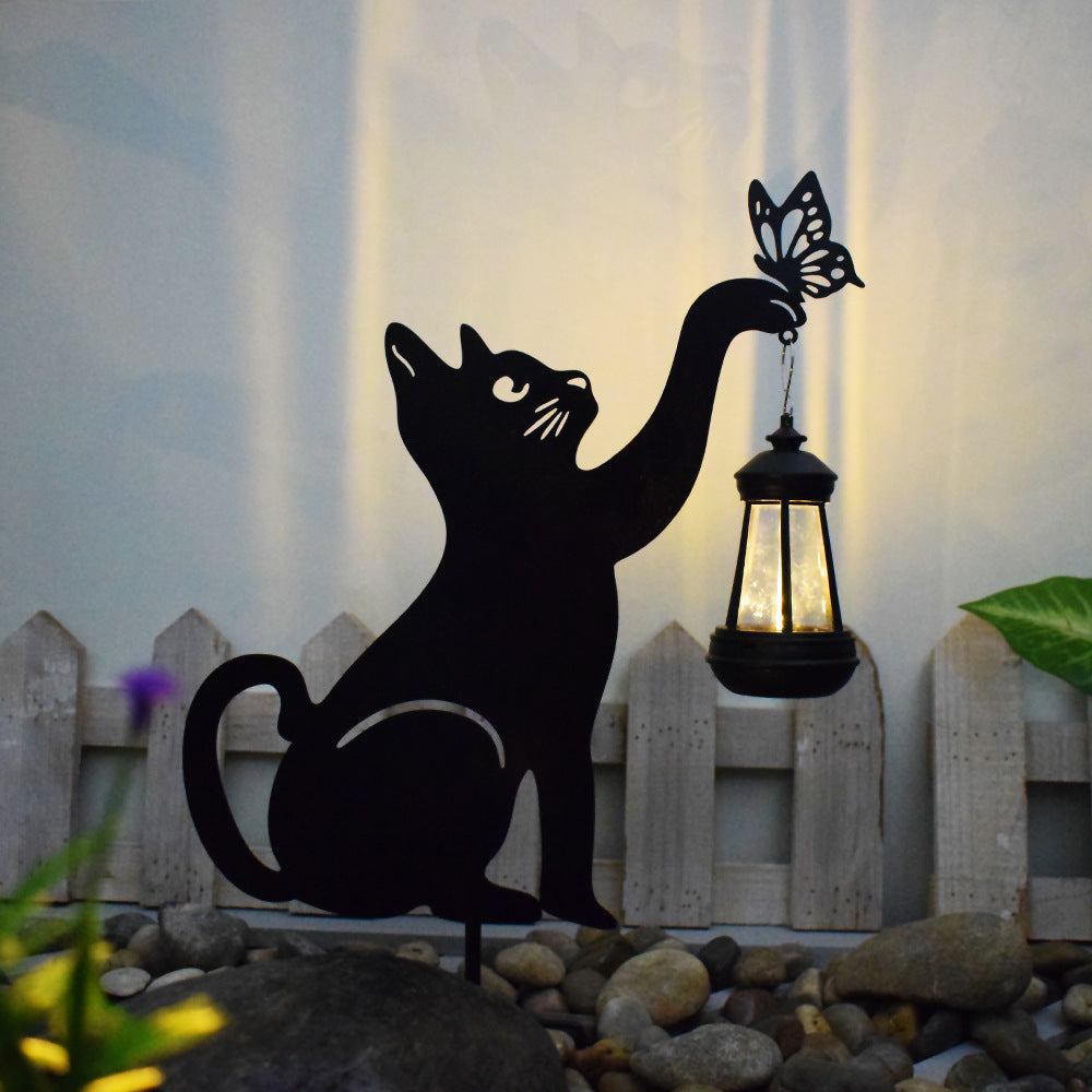 Solar Outdoor Courtyard Light Wrought Iron Cat Stake LED Atmosphere Light Decorative Landscape Park Lawn Lamp