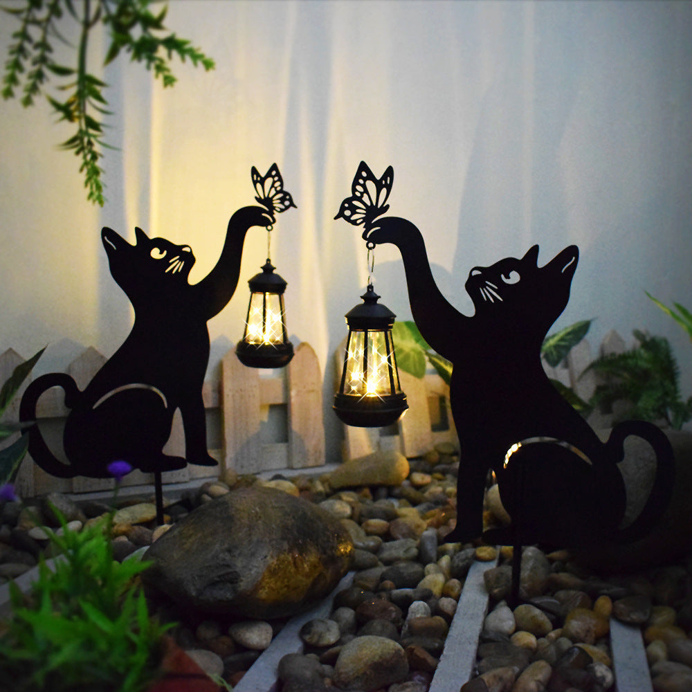 Solar Outdoor Courtyard Light Wrought Iron Cat Stake LED Atmosphere Light Decorative Landscape Park Lawn Lamp