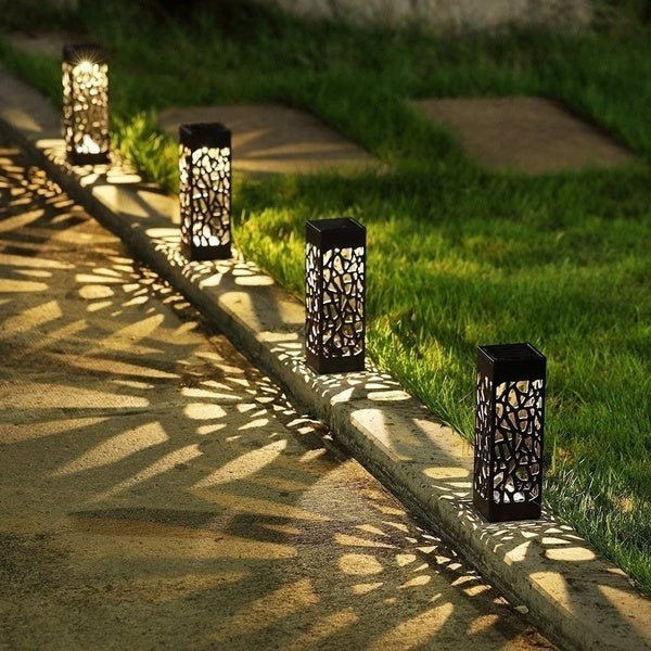 Outdoor Garden Decorative Hollow Lawn Landscape Lighting Stake Lamp Waterproof Led Solar Powered Walkway Pathway Lights