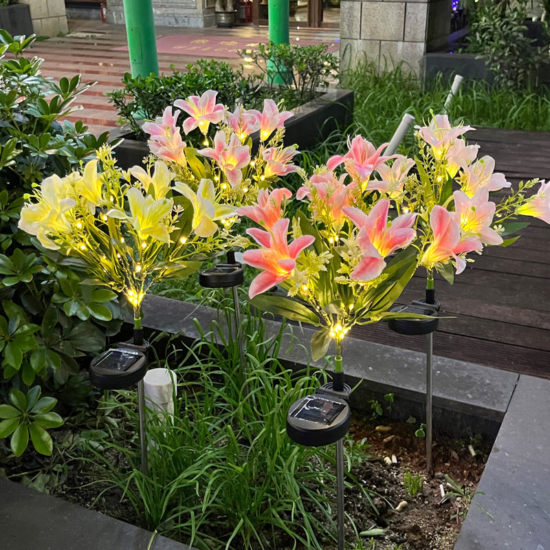 Solar Powered 7-Head Lily Garden Lights Realistic LED Floral Decor Waterproof Lawn Patio Lighting