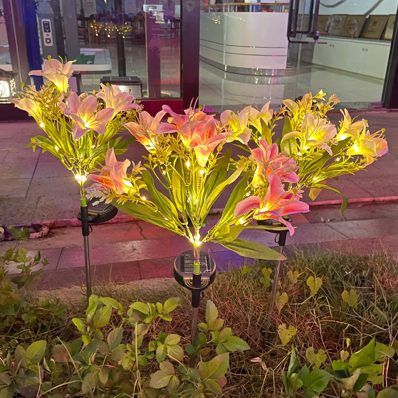 Solar Powered 7-Head Lily Garden Lights Realistic LED Floral Decor Waterproof Lawn Patio Lighting