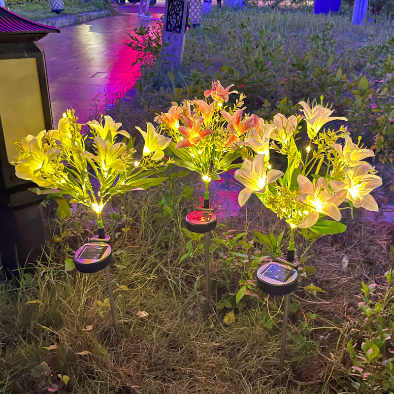 Solar Powered 7-Head Lily Garden Lights Realistic LED Floral Decor Waterproof Lawn Patio Lighting