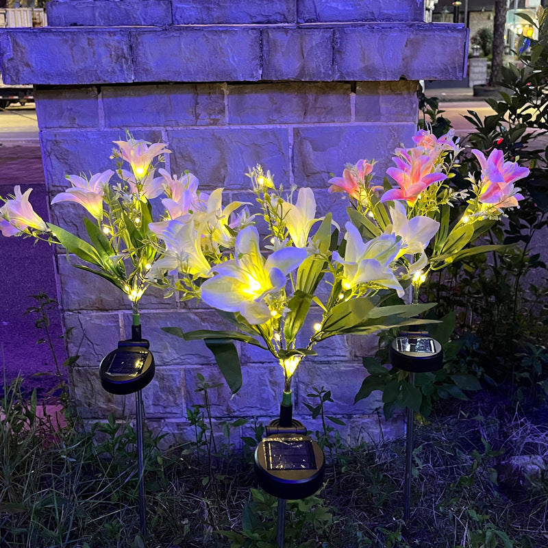 Solar Powered 7-Head Lily Garden Lights Realistic LED Floral Decor Waterproof Lawn Patio Lighting