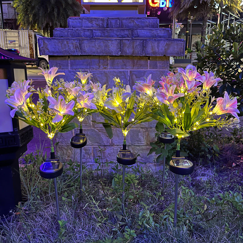 Solar Powered 7-Head Lily Garden Lights Realistic LED Floral Decor Waterproof Lawn Patio Lighting