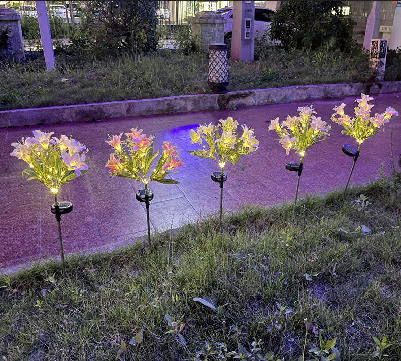 Solar Powered 7-Head Lily Garden Lights Realistic LED Floral Decor Waterproof Lawn Patio Lighting