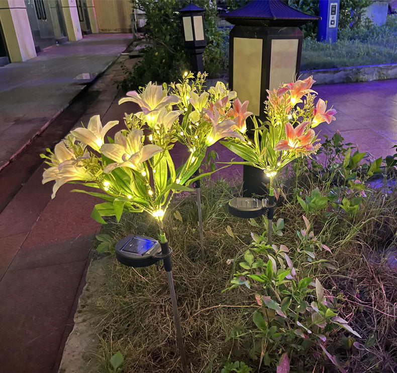 Solar Powered 7-Head Lily Garden Lights Realistic LED Floral Decor Waterproof Lawn Patio Lighting