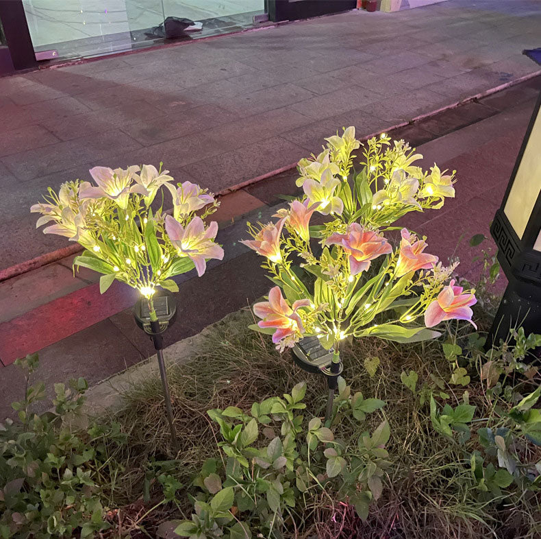 Solar Powered 7-Head Lily Garden Lights Realistic LED Floral Decor Waterproof Lawn Patio Lighting