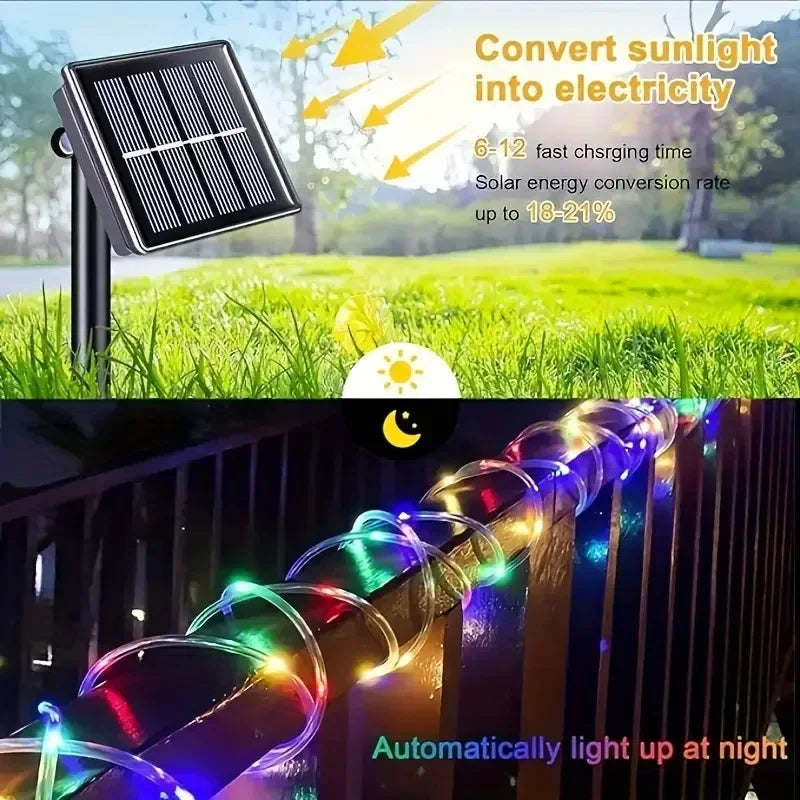 LED Solar String Lights Garden Waterproof Tube Rope Lamp Christmas