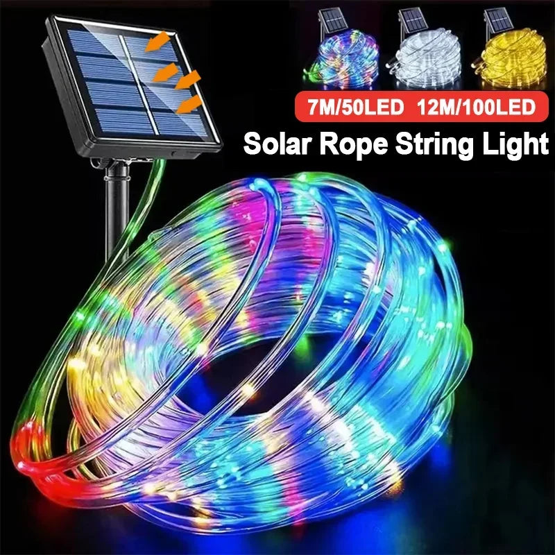 LED Solar String Lights Garden Waterproof Tube Rope Lamp Christmas