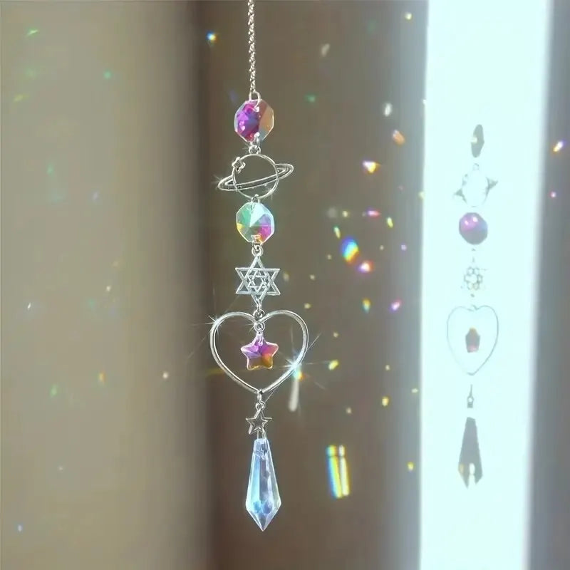 1 Pc Galaxy Star Moon Crystal Wind Chime Pendant for Home Decor