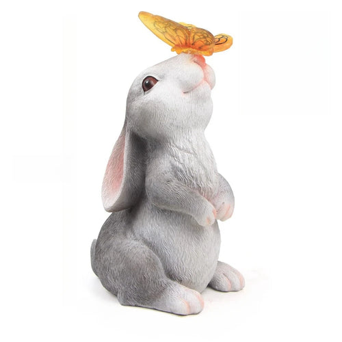 Solar Bunny Statue Garden Decor with Butterfly LED Light Resin Animal