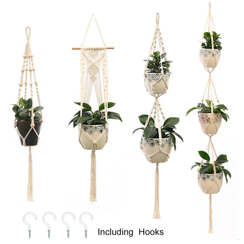 Artificial Plants Hanging Basket With Hook Macrame Plant Holder For