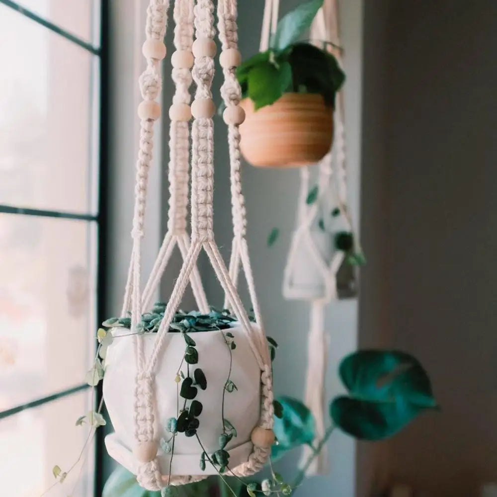 Artificial Plants Hanging Basket With Hook Macrame Plant Holder For