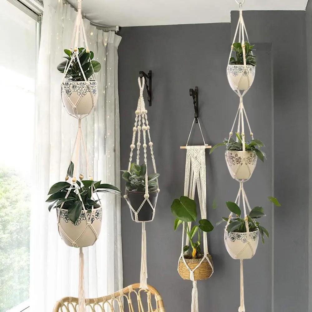 Artificial Plants Hanging Basket With Hook Macrame Plant Holder For