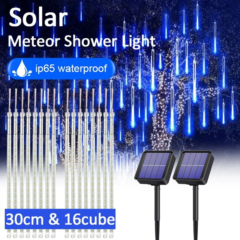 Solar Meteor Shower Rain String Lights Waterproof Garden Light 8 Tubes