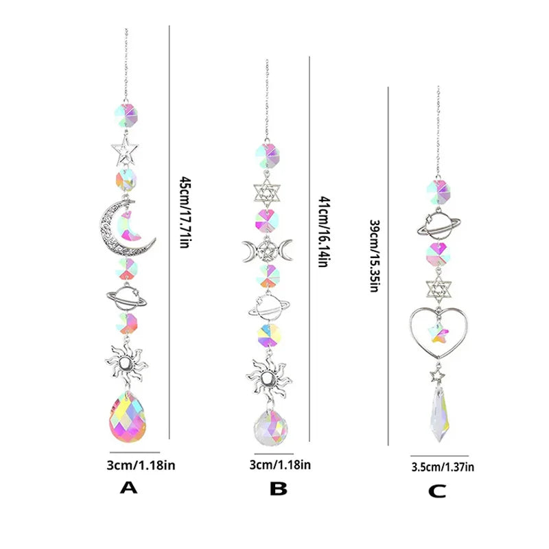 1Pc Crystal Wind Chimes Stars Moon Catcher Sun Diamond Prism Pendant