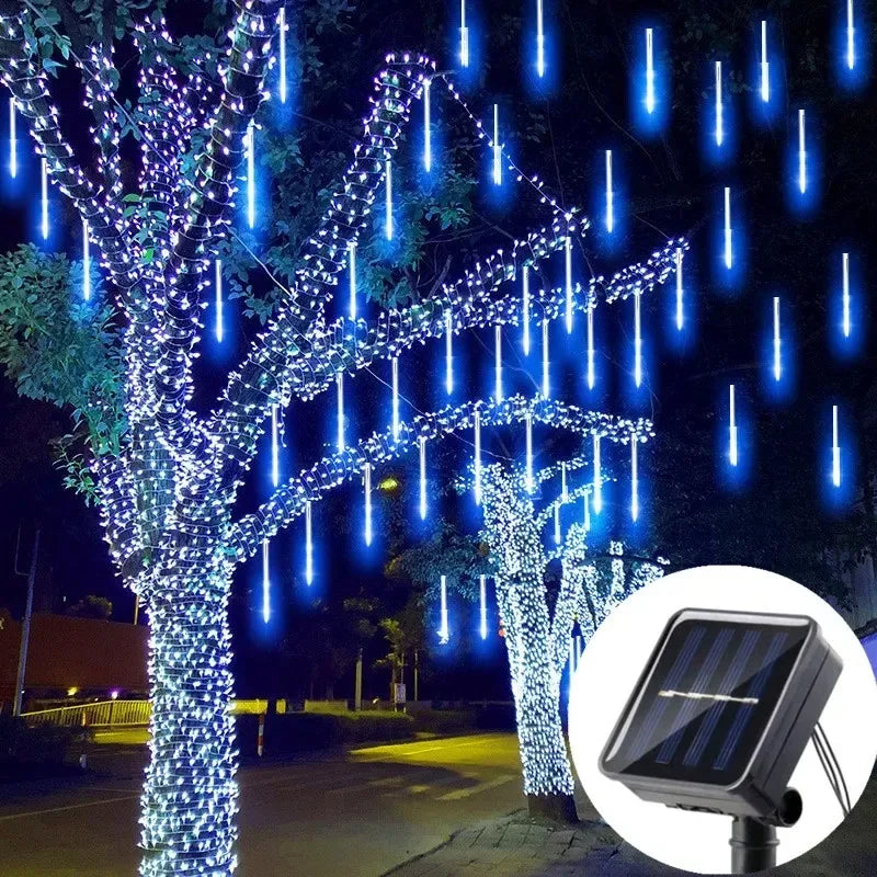 Solar Meteor Shower Rain String Lights Waterproof Garden Light 8 Tubes