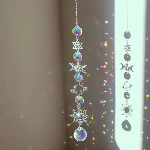 1Pc Crystal Wind Chimes Stars Moon Catcher Sun Diamond Prism Pendant