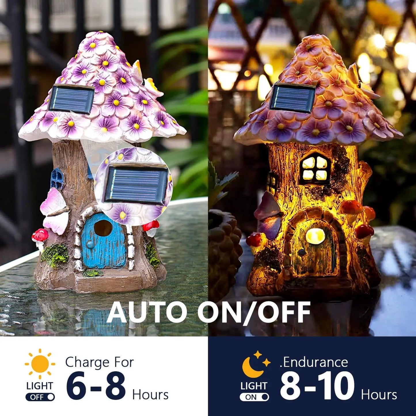 Fairy Garden House Solar Outdoor Statue, Light Up Mushroom Figurines