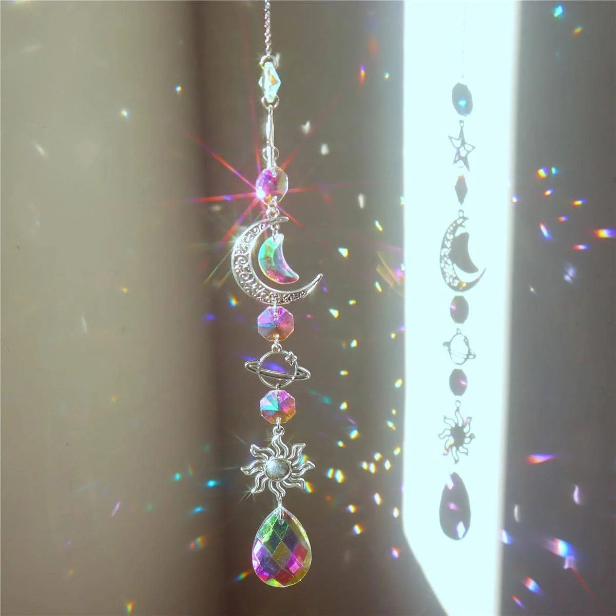 1 Pc Galaxy Star Moon Crystal Wind Chime Pendant for Home Decor