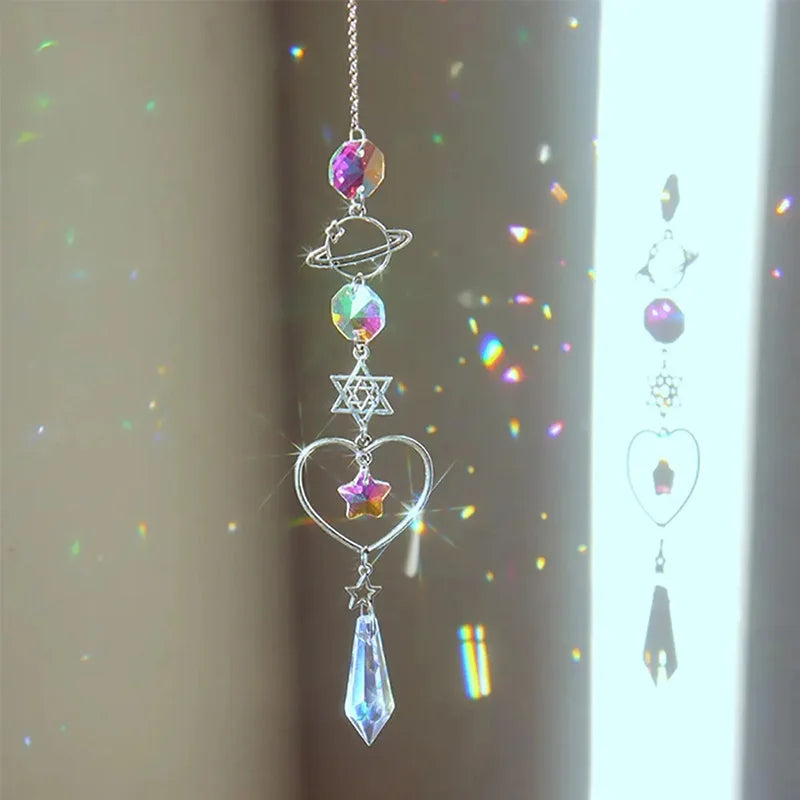 1Pc Crystal Wind Chimes Stars Moon Catcher Sun Diamond Prism Pendant