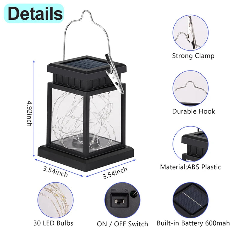 Solar LED Lights Outdoor Focus Floor Lanterns Panel Candle Terraza