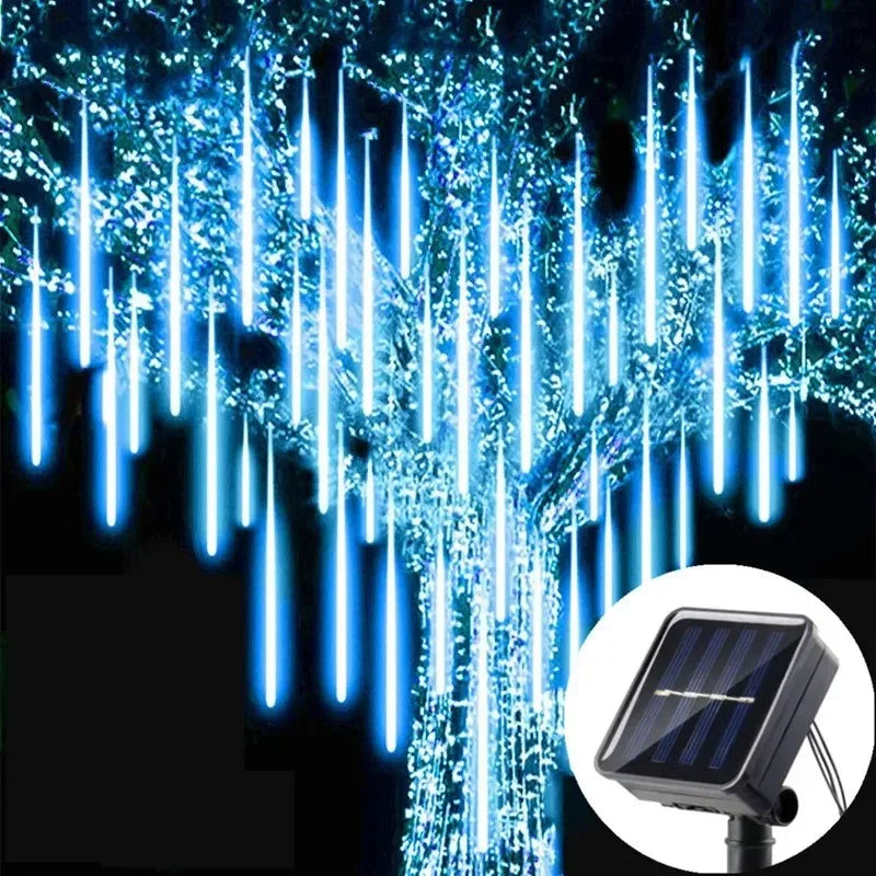 Solar Meteor Shower Rain String Lights Waterproof Garden Light 8 Tubes