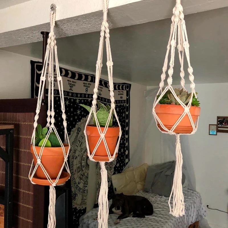 Artificial Plants Hanging Basket With Hook Macrame Plant Holder For